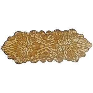 Christmas Fully Beaded Table Runner Holiday Stunning 36"x13" Centerpiece Gold